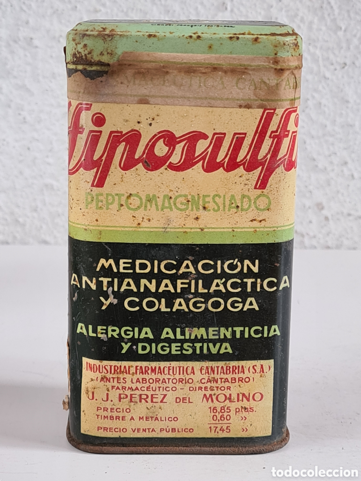 Antig&uuml;edades: Caja Lata Litograf&iacute;ada Medicamento Hiposulfin Industrial Farmac&eacute;utica Cantabria Santander Precintada