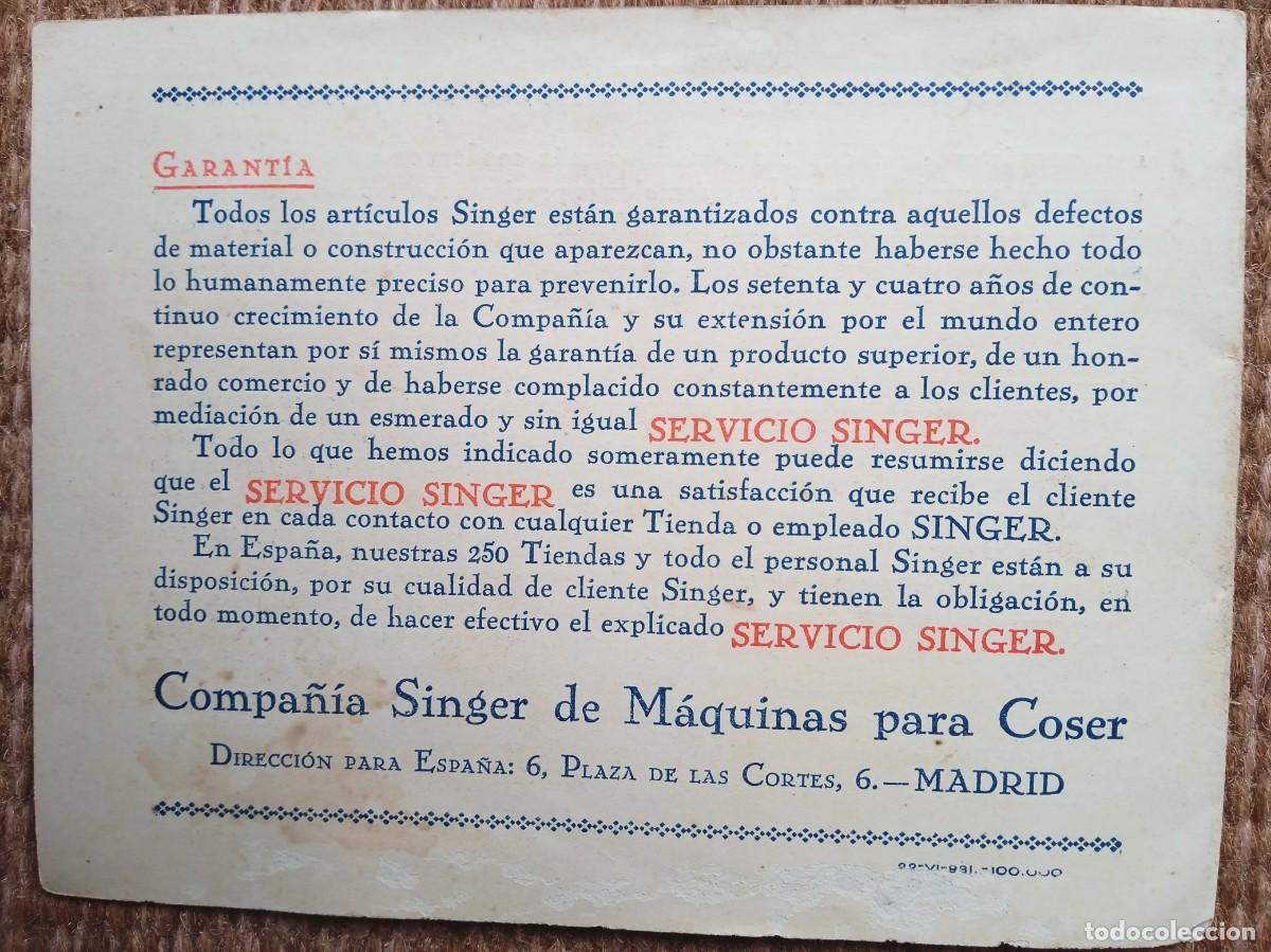 Antig&uuml;edades: MAQUINA PARA COSER SINGER - SERVICIO SINGER - Foto 3
