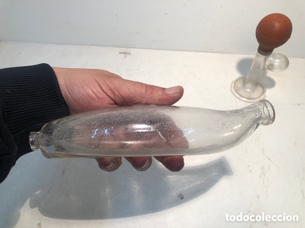 Antig&uuml;edades: CONJUNTO DE SACA LECHE Y BIBERON DE CRISTAL ANTIGUOS. - Foto 4