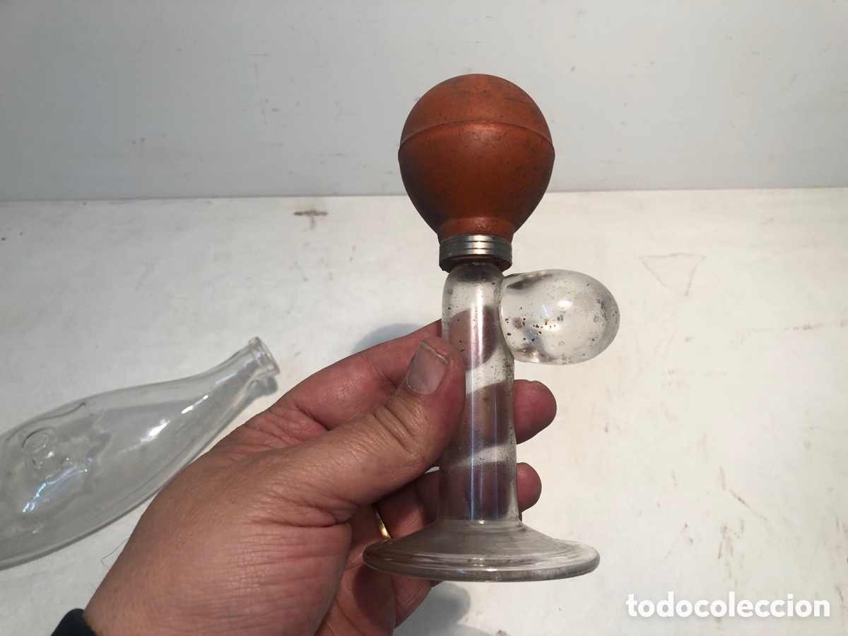 Antig&uuml;edades: CONJUNTO DE SACA LECHE Y BIBERON DE CRISTAL ANTIGUOS. - Foto 8