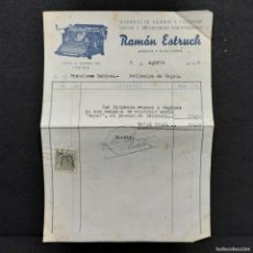 Antigüedades: RAMON ESTRUCH - FACTURA ANTIGUA REPARACION MAQUINA ESCRIBIR - AÑO 1954 - 23 CM / 27