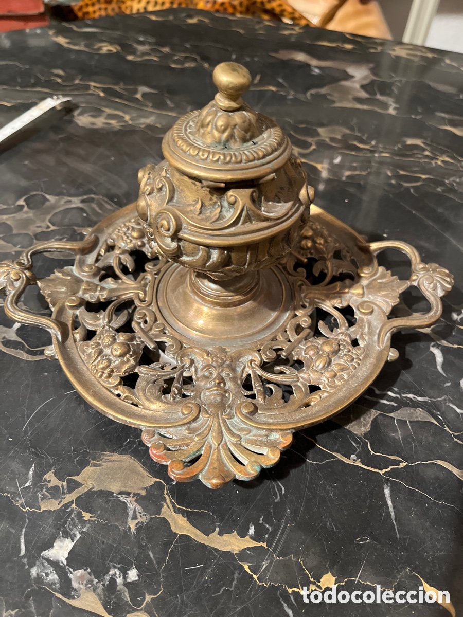 Antig&uuml;edades: Gran tintero siglo XIX bronce - Foto 1