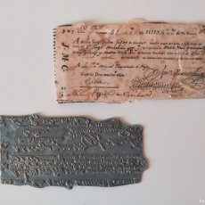 Antigüedades: PLANCHA TIPOGRAFICA DE IMPRENTA / RECIBO O PAGARE CON FECHA EN CADIZ EN EL AÑO 1802