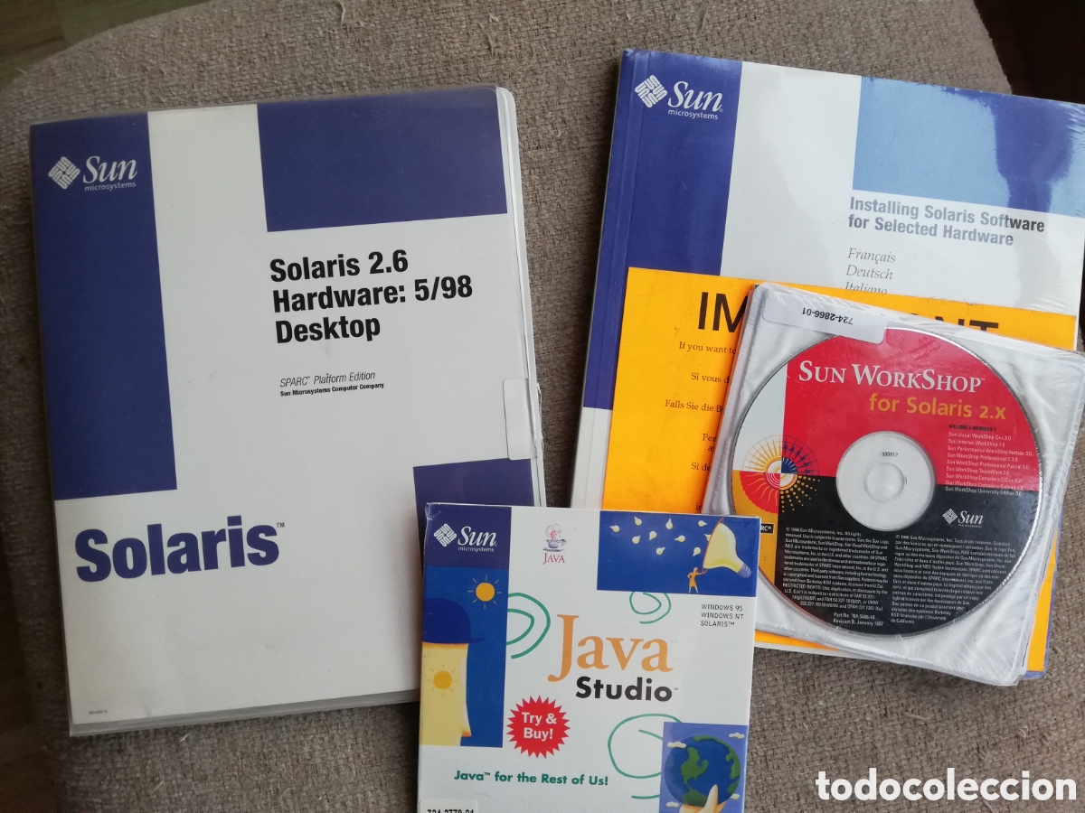 Antig&uuml;edades: Solaris 2.6 Hardware: 5/98 Desktop. Sun Microsystems 1998. Carpeta con 5 cds + libro + Workshop - Foto 1