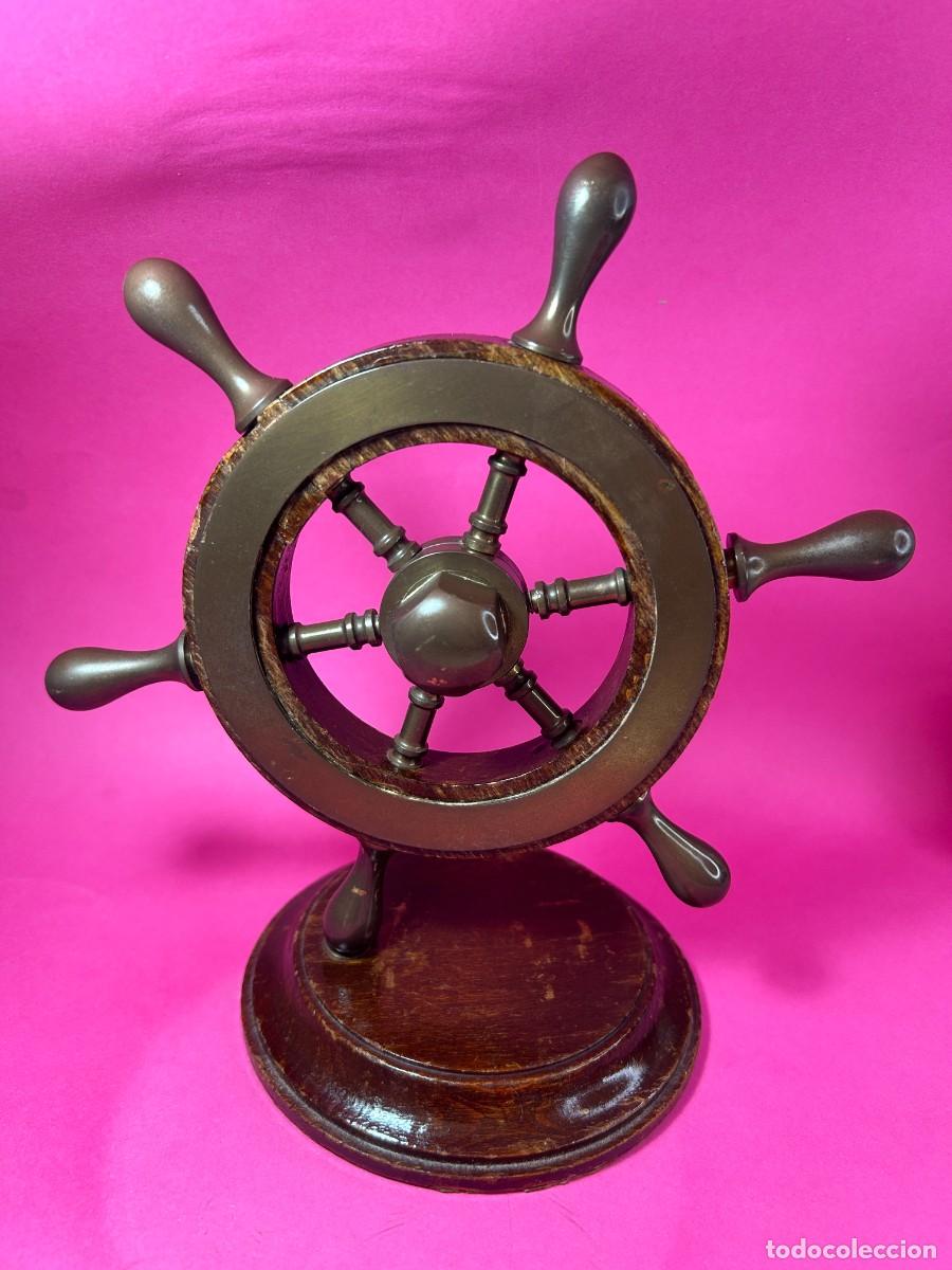 Antig&uuml;edades: ANTIGUA FIGURA TIMON DE BARCO DE MADERA Y BRONCE - Foto 1