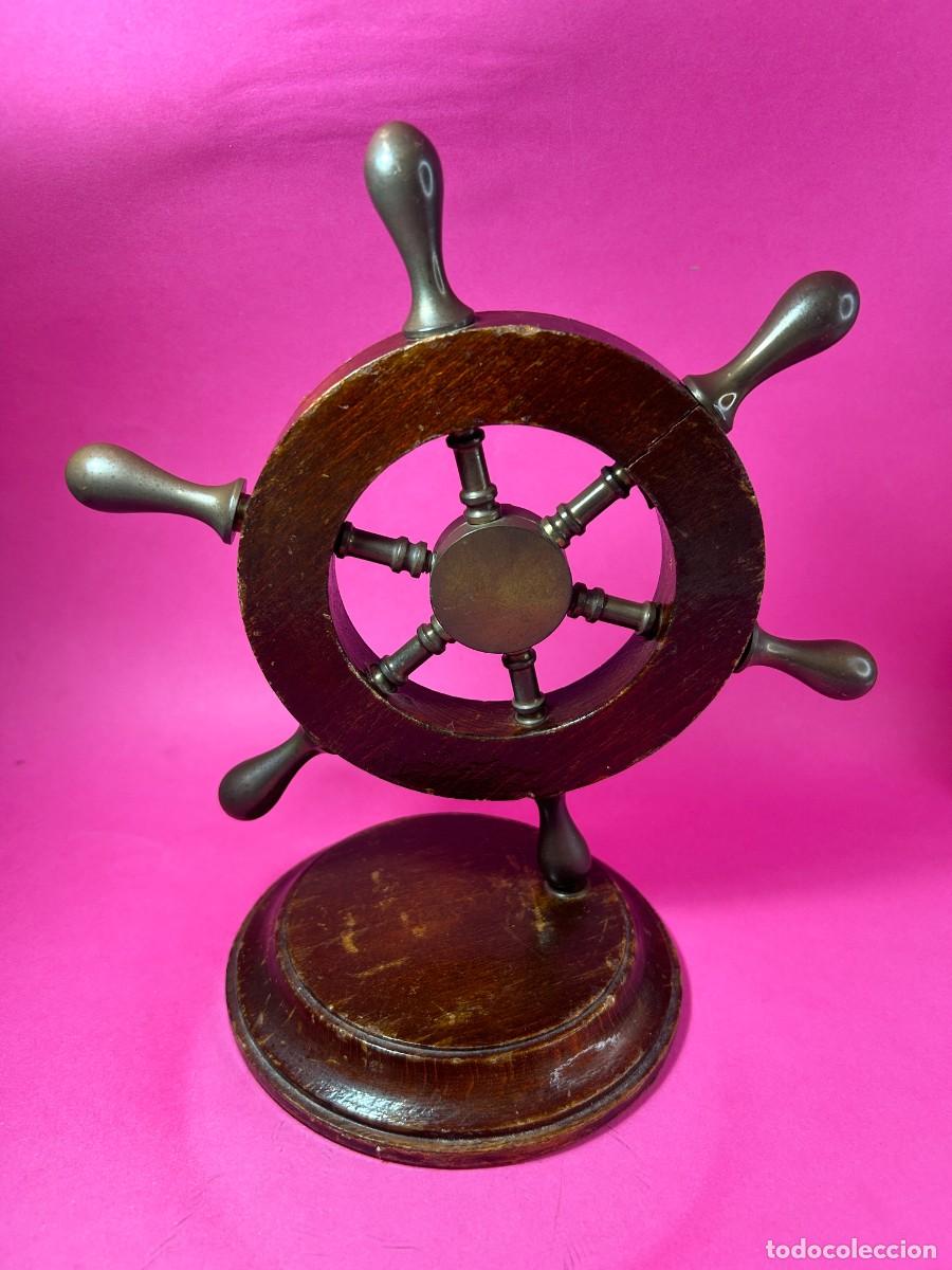 Antig&uuml;edades: ANTIGUA FIGURA TIMON DE BARCO DE MADERA Y BRONCE - Foto 2