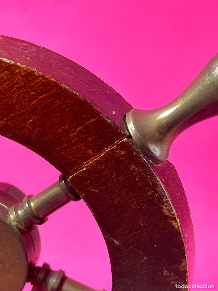 Antig&uuml;edades: ANTIGUA FIGURA TIMON DE BARCO DE MADERA Y BRONCE - Foto 3