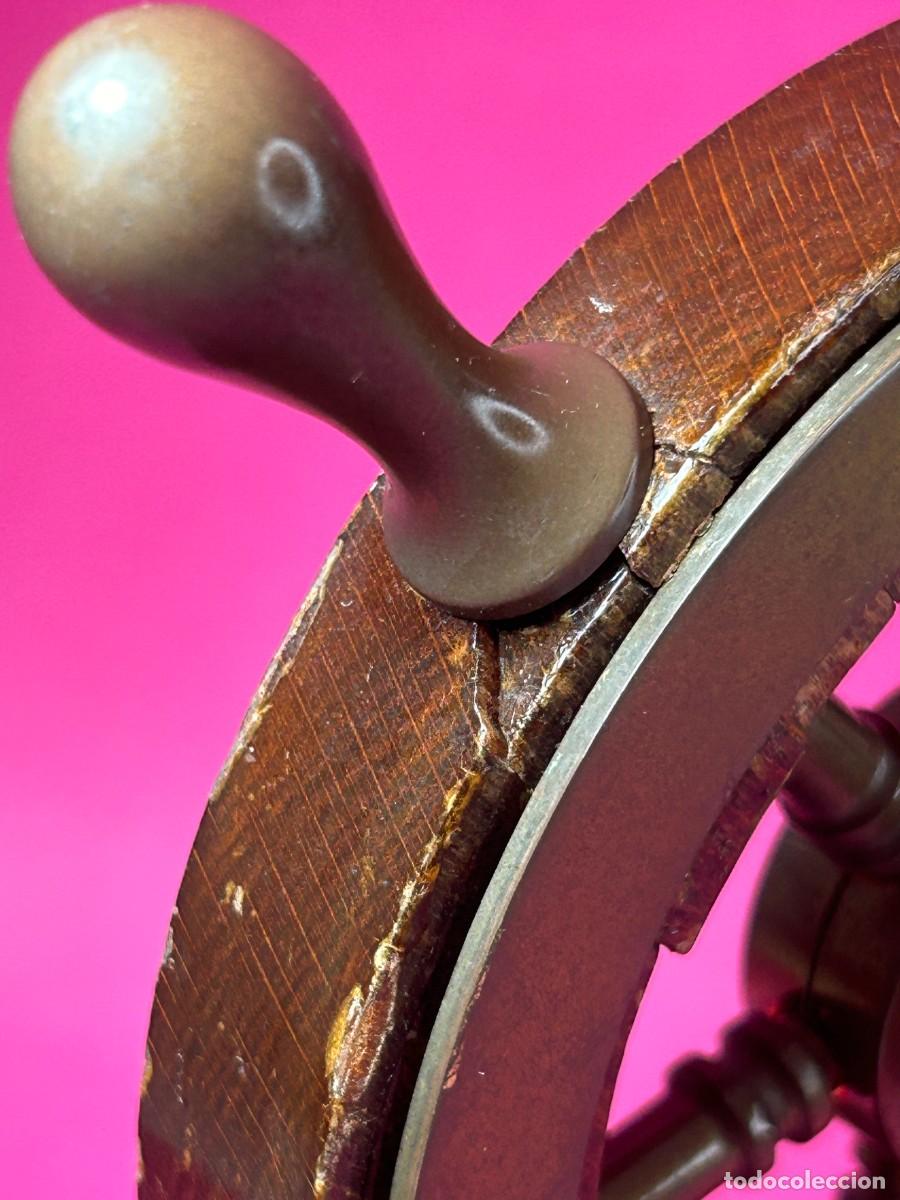 Antig&uuml;edades: ANTIGUA FIGURA TIMON DE BARCO DE MADERA Y BRONCE - Foto 4