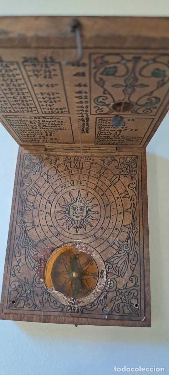 Antig&uuml;edades: Reloj de sol de madera, con br&uacute;jula y p&eacute;ndulo - Foto 8