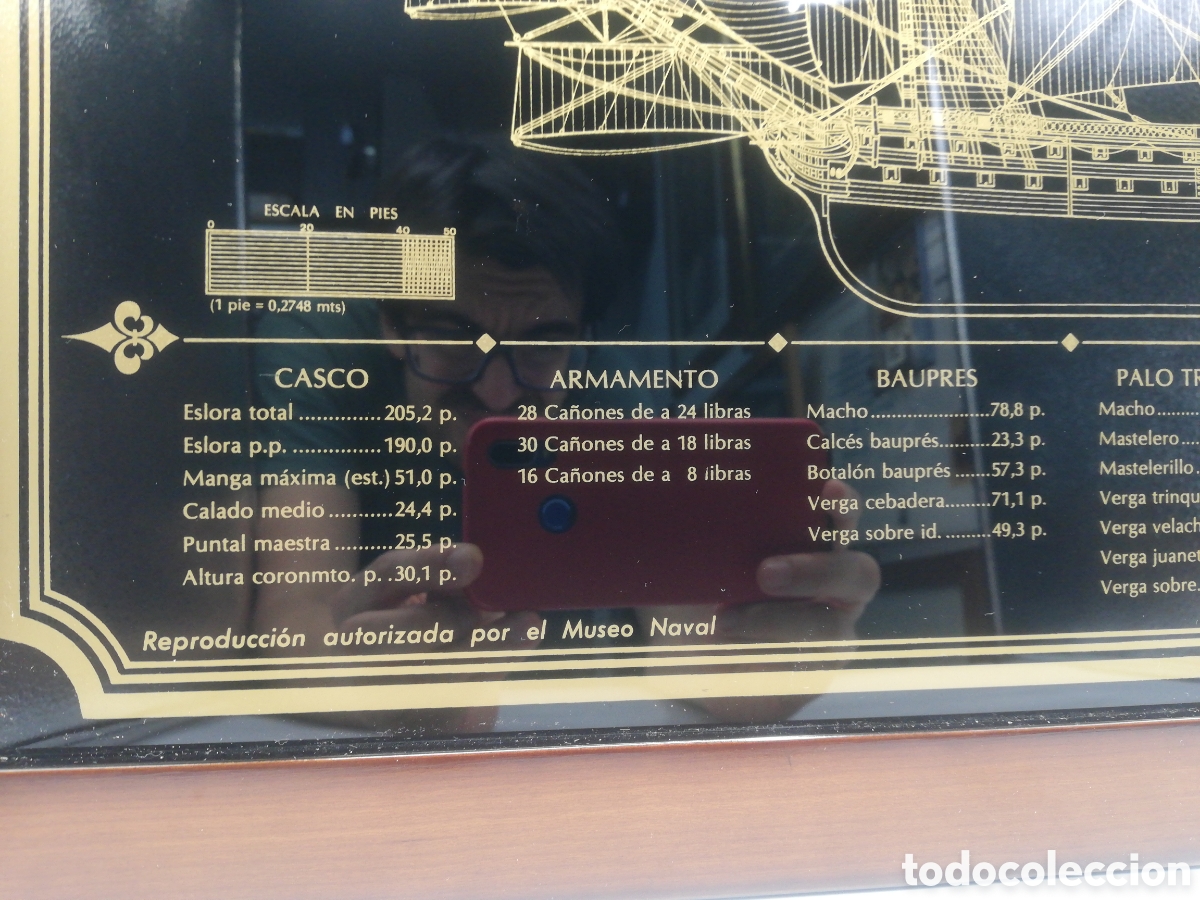 Antig&uuml;edades: Cuadro Nav&iacute;o sobre cristal Real Philipe. - Foto 2