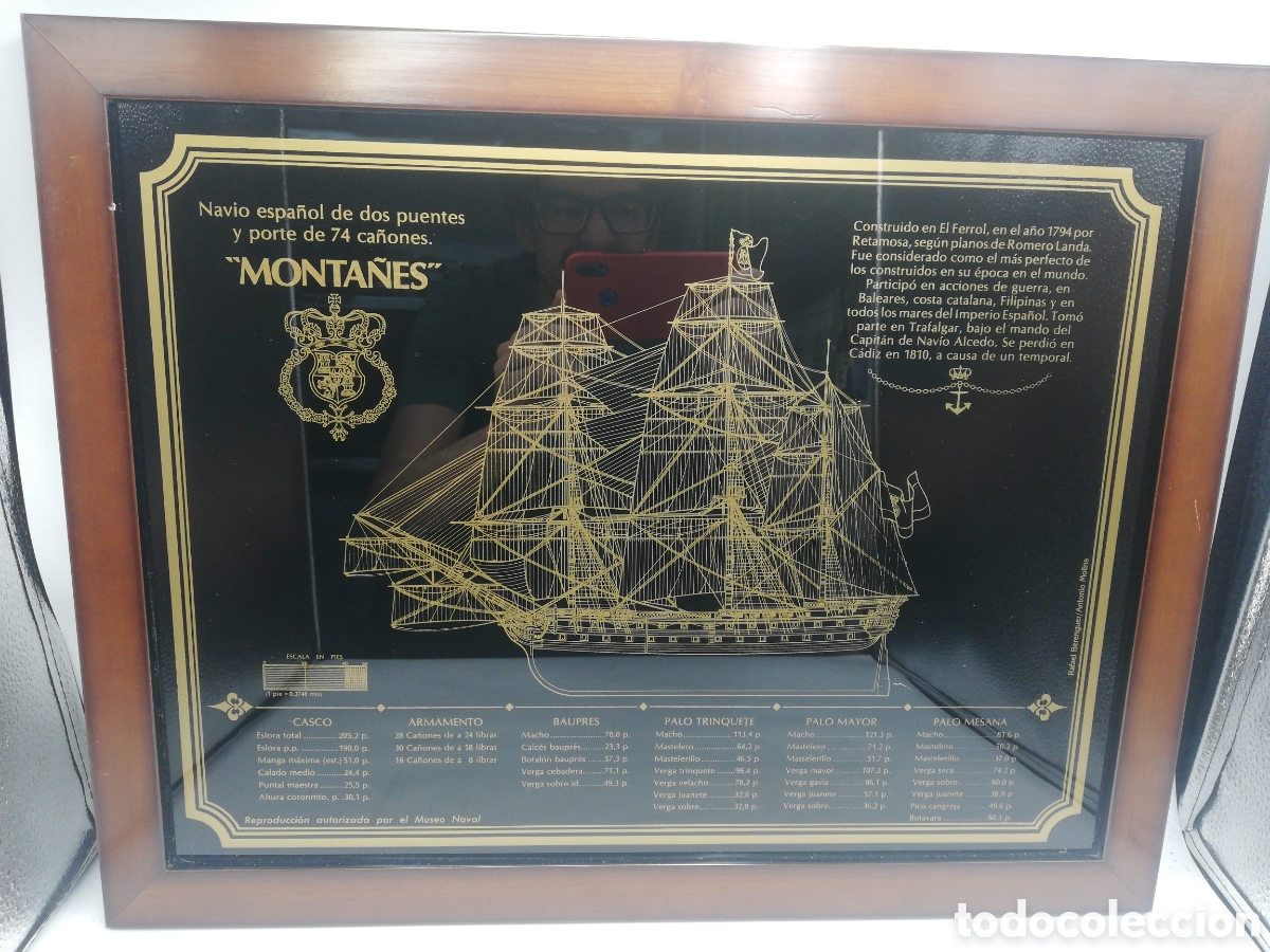 Antig&uuml;edades: Cuadro Nav&iacute;o sobre cristal Real Philipe. - Foto 1