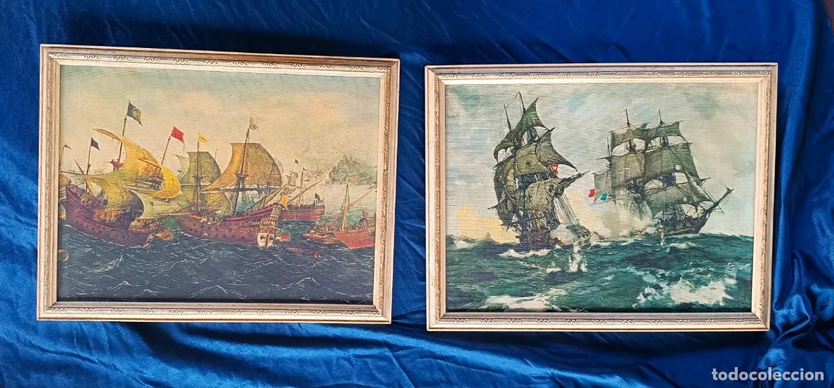 Antig&uuml;edades: DOS PINTURAS DE COMBATES NAVALES. ESPA&Ntilde;A. - Foto 1