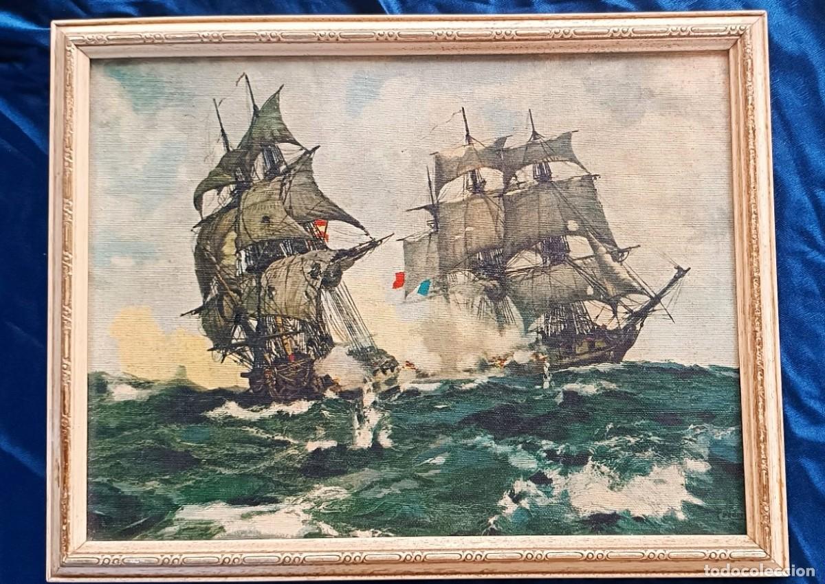 Antig&uuml;edades: DOS PINTURAS DE COMBATES NAVALES. ESPA&Ntilde;A. - Foto 3