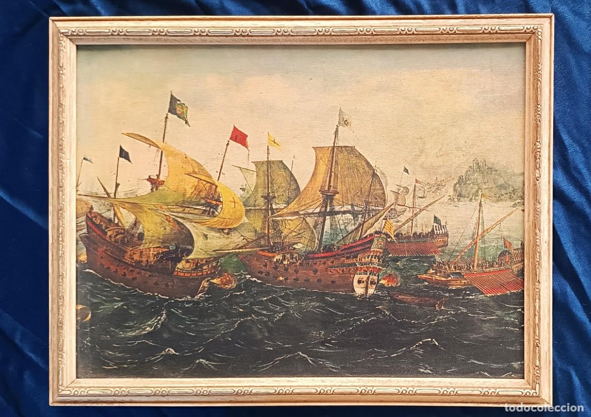 Antig&uuml;edades: DOS PINTURAS DE COMBATES NAVALES. ESPA&Ntilde;A. - Foto 5