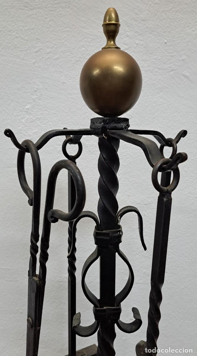 Antig&uuml;edades: Juego de chimenea, hierro forjado y remate en bronce - Foto 7