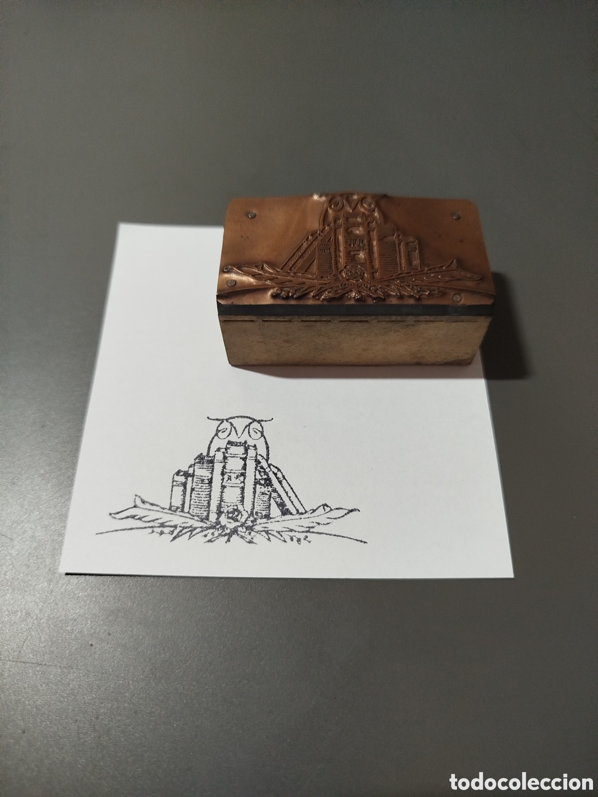 Antig&uuml;edades: Dibujos de Tipograf&iacute;a.- Dibujo de B&uacute;ho con libros. - Foto 1