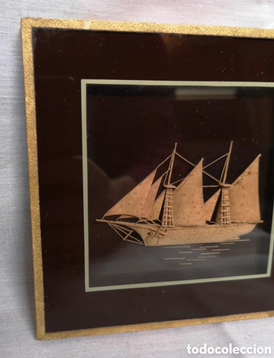 Antig&uuml;edades: Mini cuadro de un barco de corcho en relieve - Foto 2