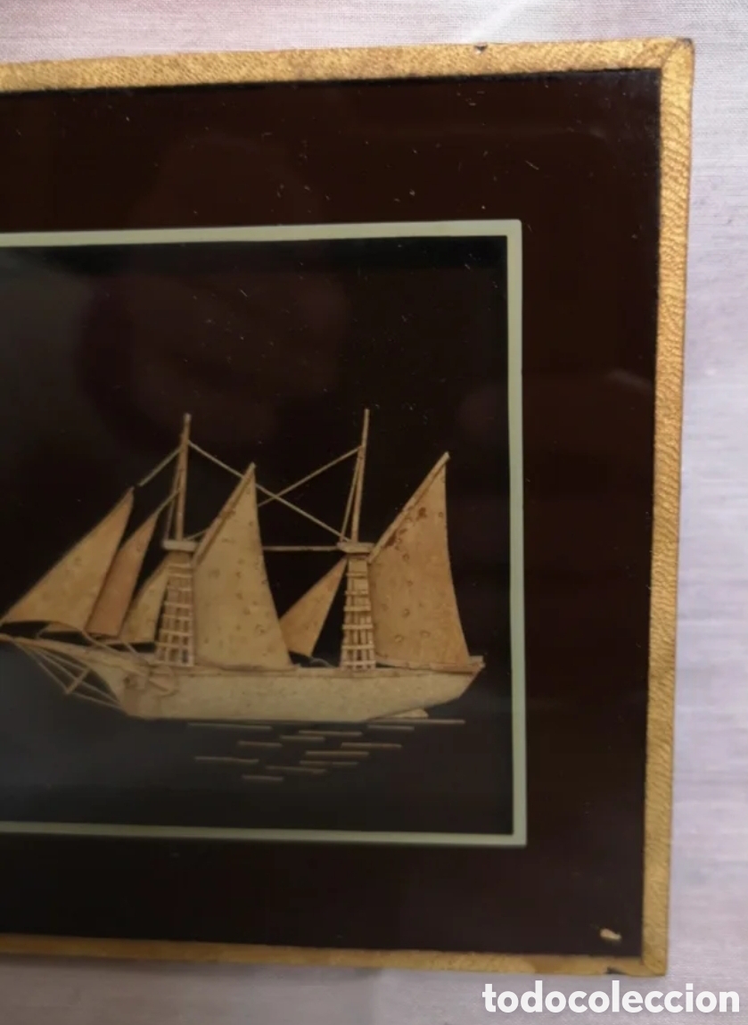 Antig&uuml;edades: Mini cuadro de un barco de corcho en relieve - Foto 3