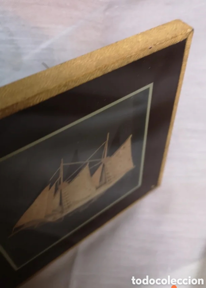 Antig&uuml;edades: Mini cuadro de un barco de corcho en relieve - Foto 4