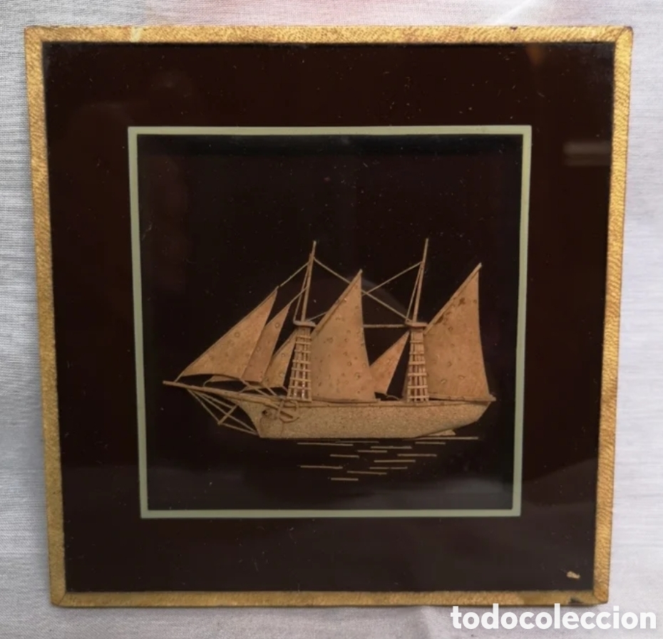 Antig&uuml;edades: Mini cuadro de un barco de corcho en relieve - Foto 1