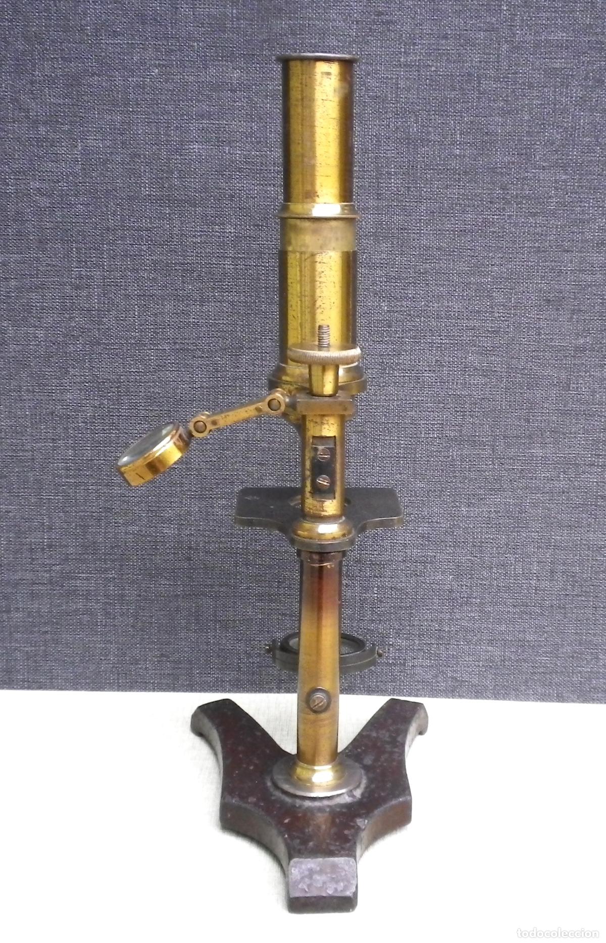 Antig&uuml;edades: Microscopio antiguo fabricado en lat&oacute;n - Foto 4