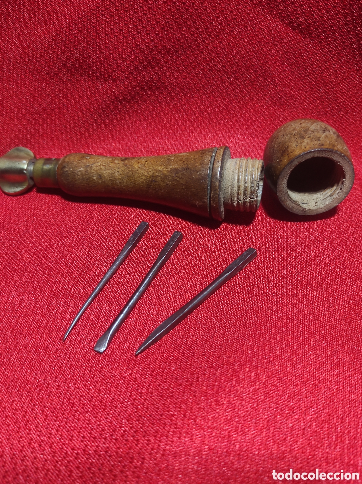 Antig&uuml;edades: Antigua herramienta de madera y bronce - Foto 5