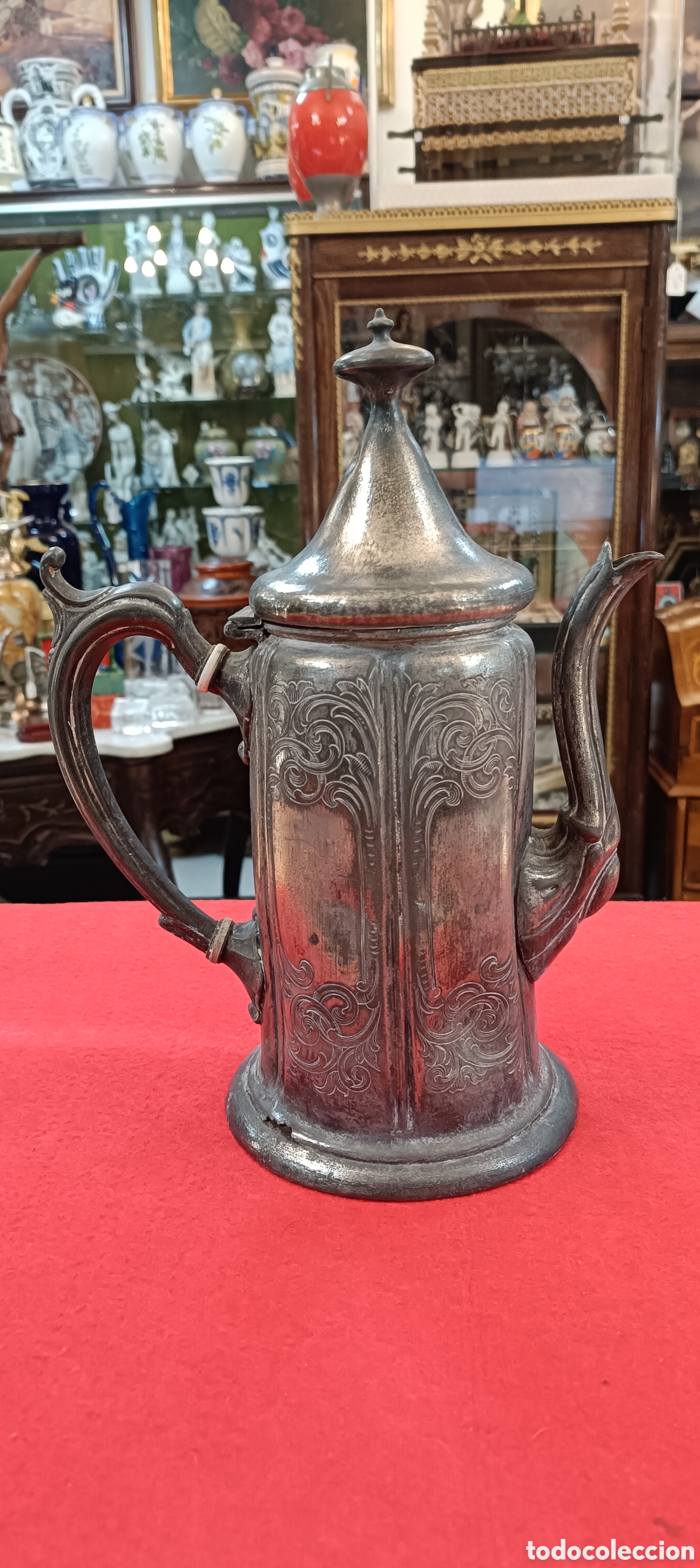 Antig&uuml;edades: ANTIGUA CAFETERA BA&Ntilde;O PLATA NUMERADA EN LA BASE. - Foto 2