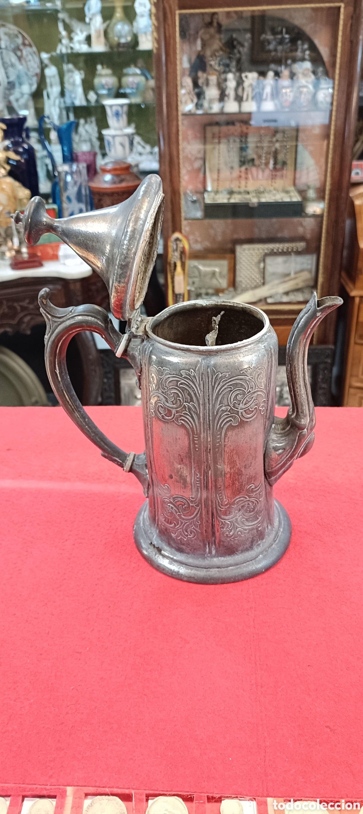 Antig&uuml;edades: ANTIGUA CAFETERA BA&Ntilde;O PLATA NUMERADA EN LA BASE. - Foto 3