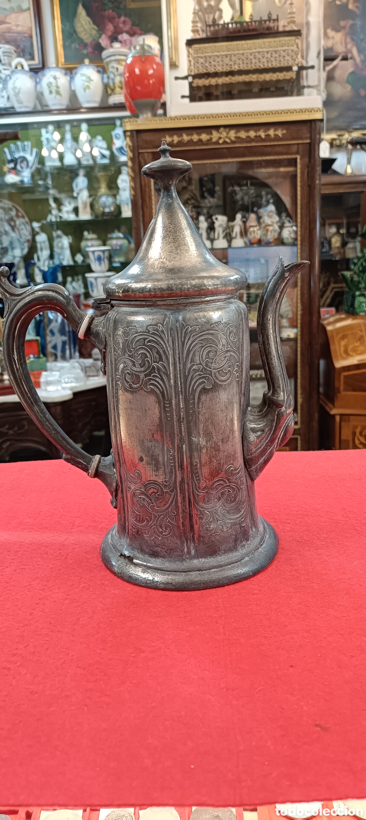 Antig&uuml;edades: ANTIGUA CAFETERA BA&Ntilde;O PLATA NUMERADA EN LA BASE. - Foto 1