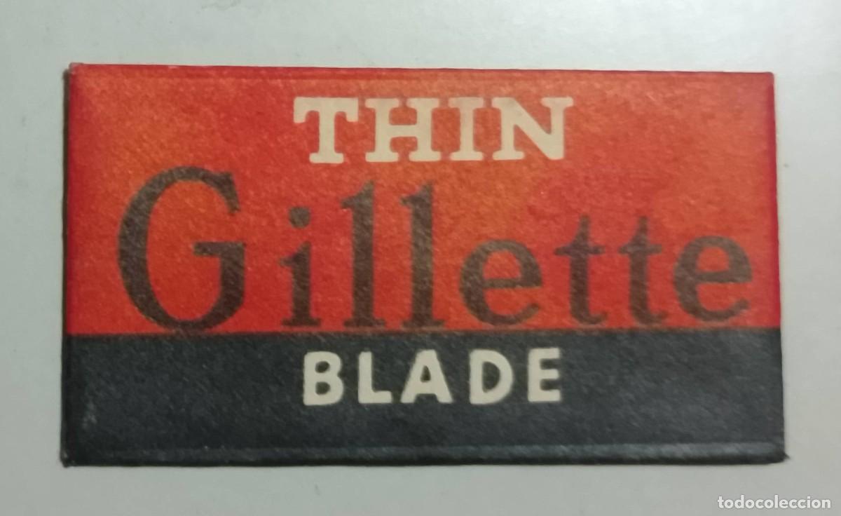 Antig&uuml;edades: Thin Gillette Blade, Hoja de Afeitar Antigua con Funda - Foto 1