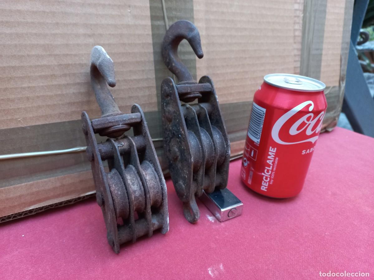 Antig&uuml;edades: juego 2 poleas triple roldana fundicion - Foto 1