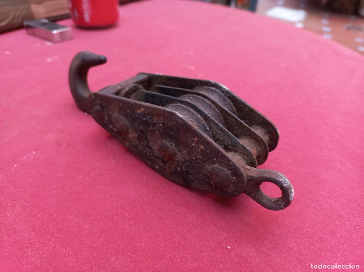 Antig&uuml;edades: juego 2 poleas triple roldana fundicion - Foto 12