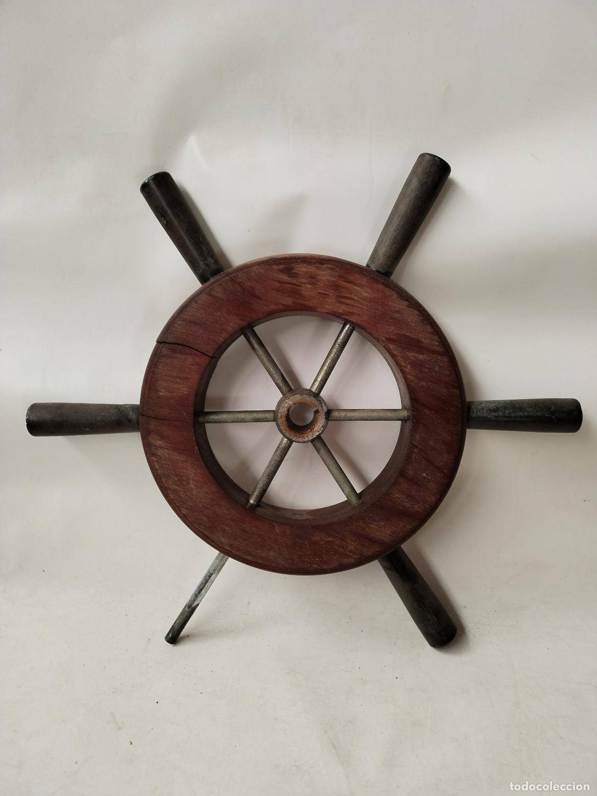 Antig&uuml;edades: antiguo timon de barco de madera y metal - Foto 6