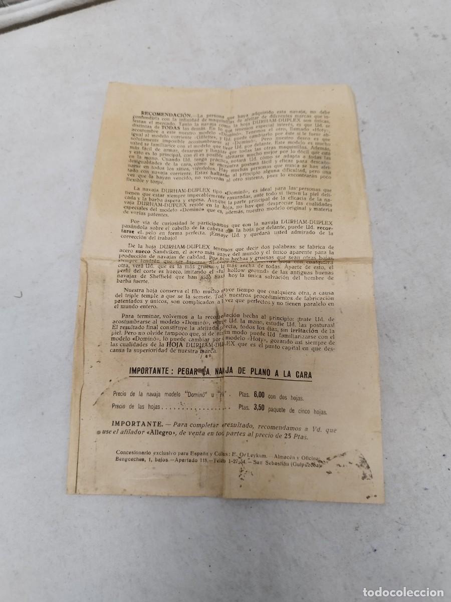Antig&uuml;edades: Antiguas instrucciones, manual de la cuchilla de afeitar. Dirham D&uacute;plex - Foto 4
