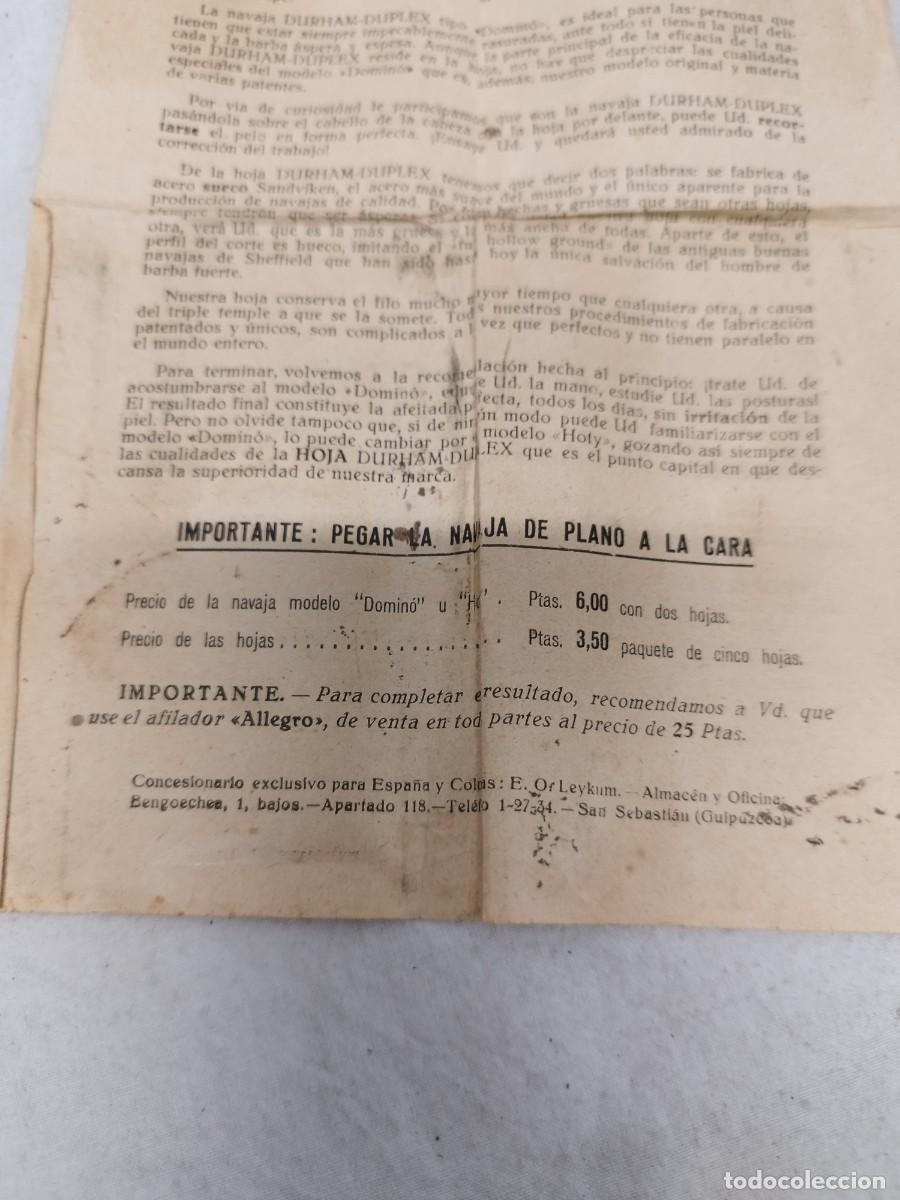 Antig&uuml;edades: Antiguas instrucciones, manual de la cuchilla de afeitar. Dirham D&uacute;plex - Foto 5