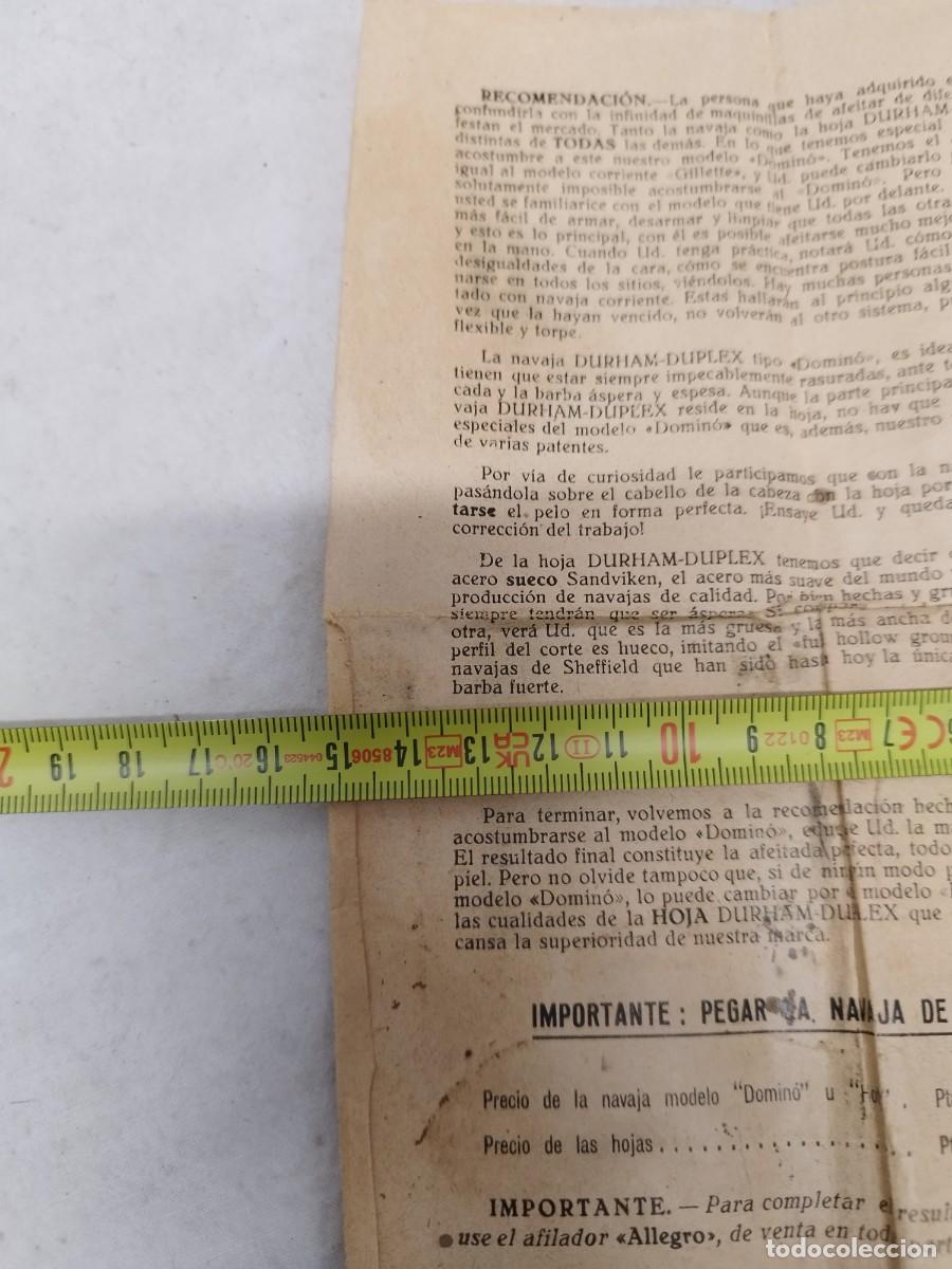 Antig&uuml;edades: Antiguas instrucciones, manual de la cuchilla de afeitar. Dirham D&uacute;plex - Foto 7