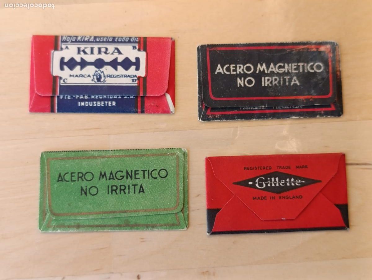 Antig&uuml;edades: COLECCION DE 4 CUCHILLAS DE AFEITAR CON SU ENVOLTORIO. - Foto 2