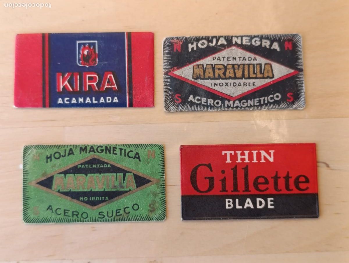 Antig&uuml;edades: COLECCION DE 4 CUCHILLAS DE AFEITAR CON SU ENVOLTORIO. - Foto 1
