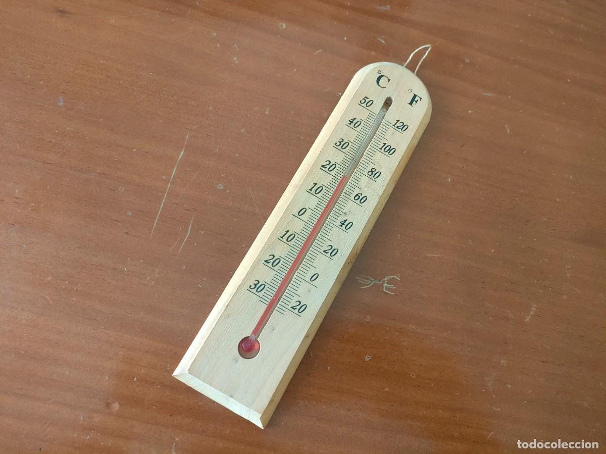 Antig&uuml;edades: TERMOMETRO GRADOS FAHRENHEIT Y CELSIUS - CENT&Iacute;GRADOS - CON BASE DE MADERA. - Foto 1