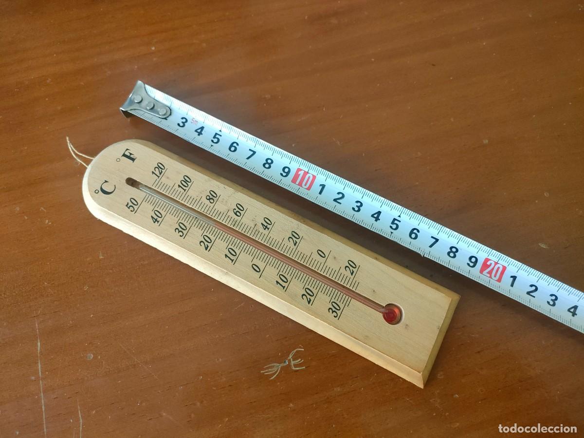 Antig&uuml;edades: TERMOMETRO GRADOS FAHRENHEIT Y CELSIUS - CENT&Iacute;GRADOS - CON BASE DE MADERA. - Foto 2