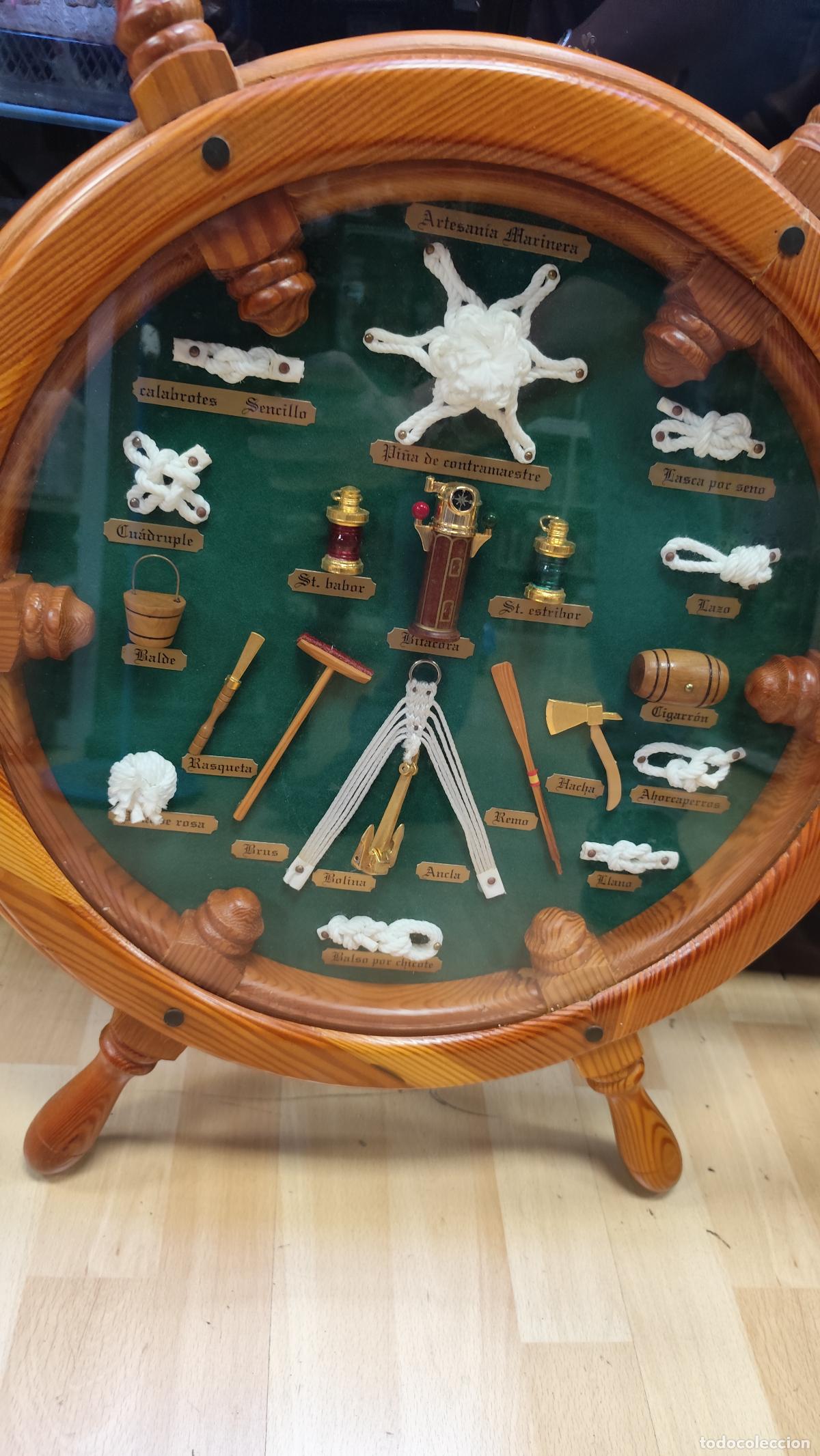 Antig&uuml;edades: CUADRO EN MADERA CON FORMA DE TIMON REALIZADO EN NUDOS MARINEROS - Foto 2