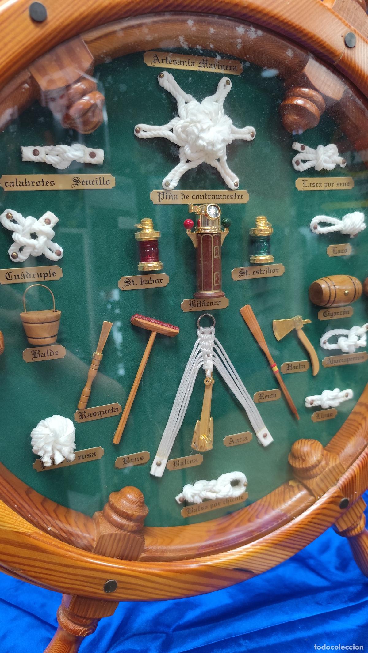 Antig&uuml;edades: CUADRO EN MADERA CON FORMA DE TIMON REALIZADO EN NUDOS MARINEROS - Foto 3
