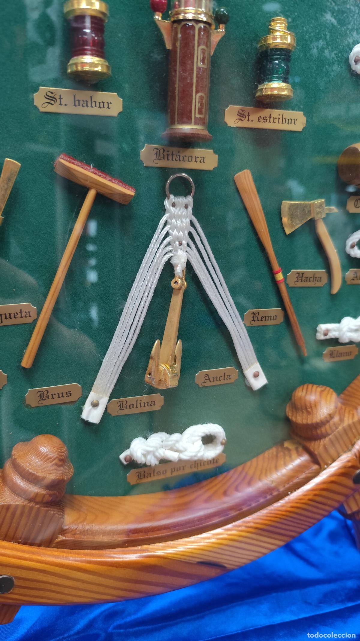 Antig&uuml;edades: CUADRO EN MADERA CON FORMA DE TIMON REALIZADO EN NUDOS MARINEROS - Foto 6