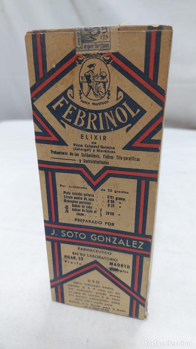 Antig&uuml;edades: Antiguo frasco medicamento elixir febrinol sobre 1930 - Foto 1
