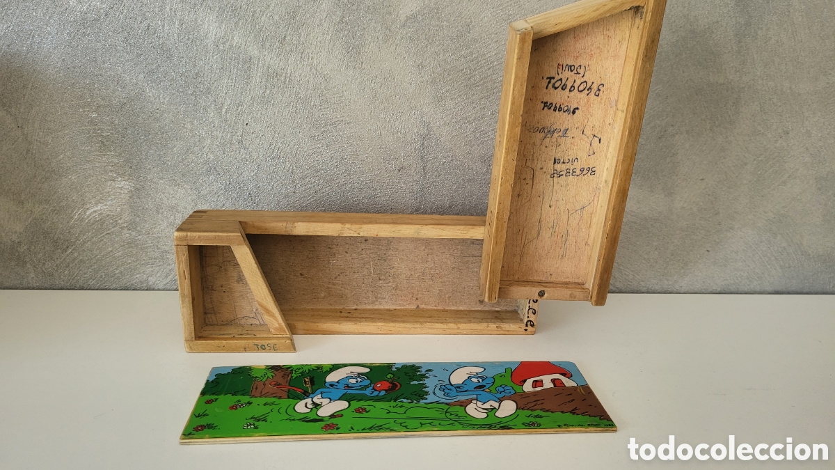 Antig&uuml;edades: PLUMIER MADERA DE PITUFOS PINTADO A MANO - Foto 2
