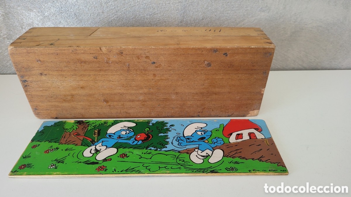 Antig&uuml;edades: PLUMIER MADERA DE PITUFOS PINTADO A MANO - Foto 4