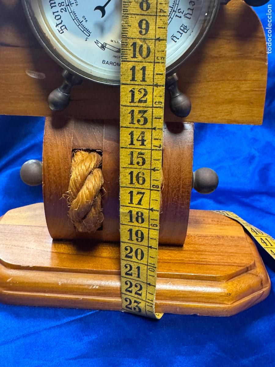 Antig&uuml;edades: Bar&oacute;metro tim&oacute;n de lat&oacute;n y madera - Foto 13