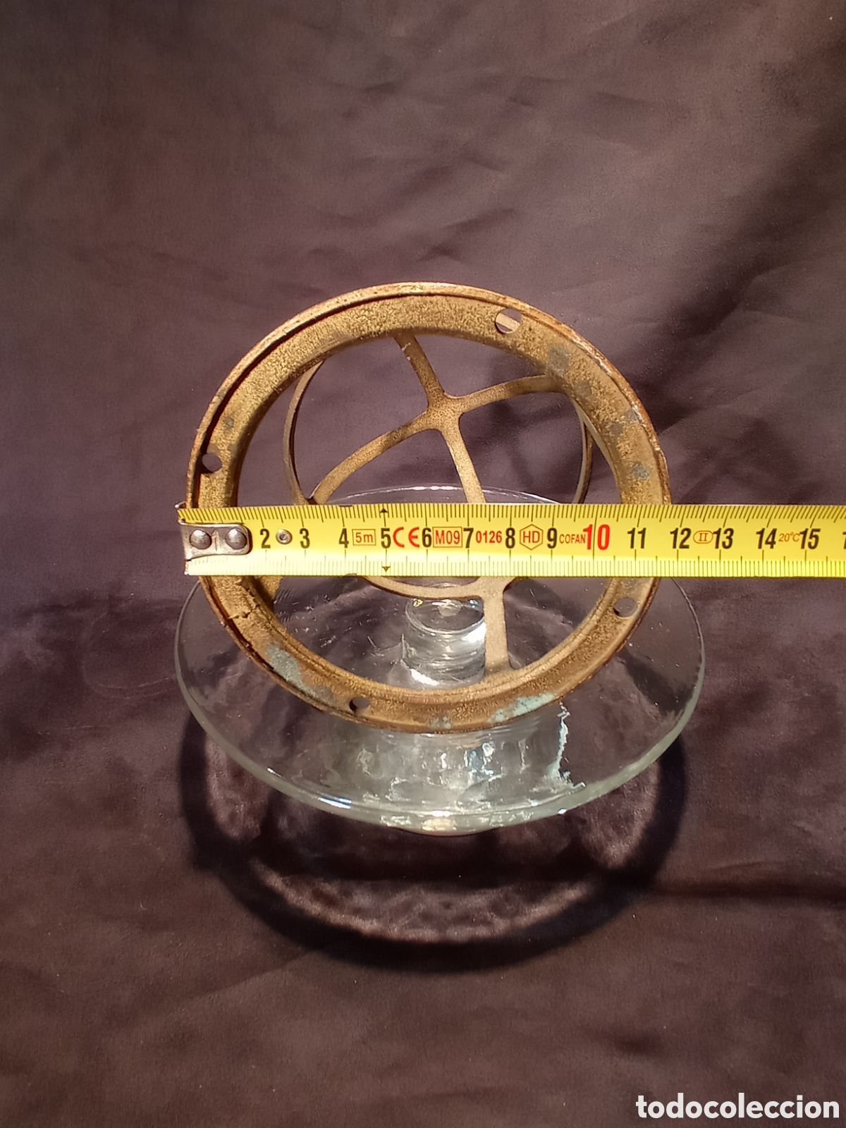 Antig&uuml;edades: PROTECTOR DE BRONCE O LAT&Oacute;N PARA L&Aacute;MPARA DE BARCO. 14 CM - Foto 4