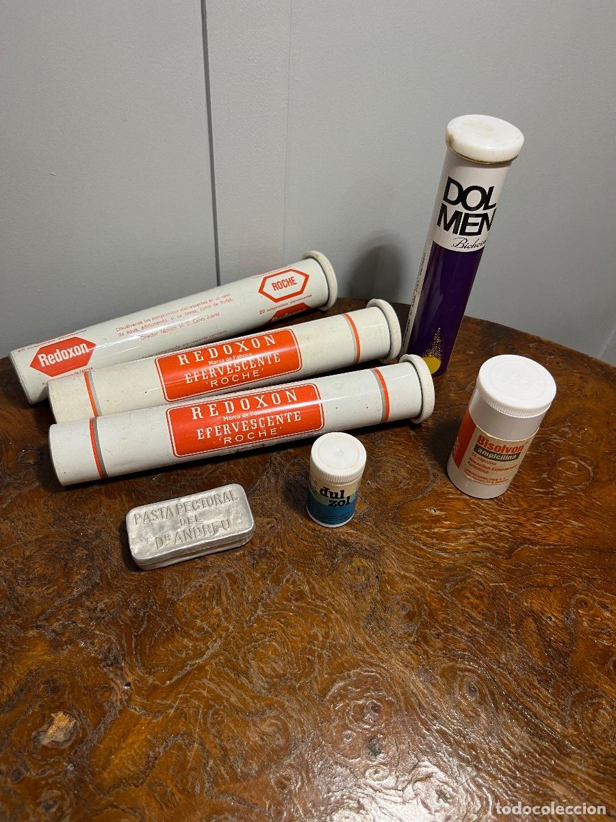 Antig&uuml;edades: Lote de 7 Botes Vintage de Medicamentos - Antiguos y de Colecci&oacute;n - Foto 1