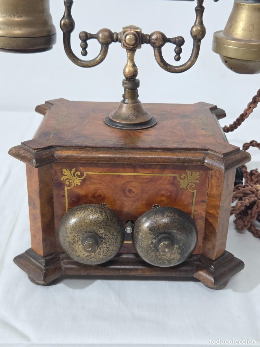 Tel&eacute;fonos: Tel&eacute;fono Telcer de madera, incrustaciones de bronce - Foto 6